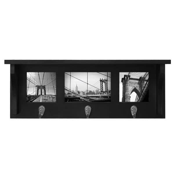 Lavish Home Decorative Wall Shelf with Photo Collage Frames and 3