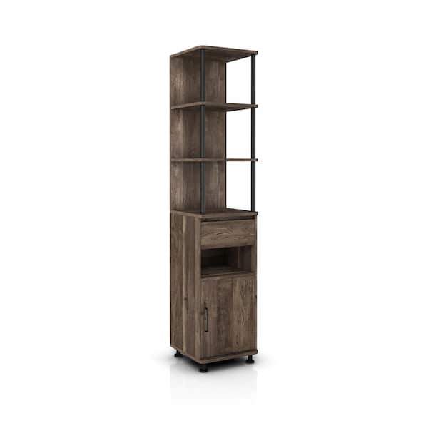 Furniture of America Osman 72 in. H Reclaimed Oak Finish4 Shelf Accent Bookcase with 1-Drawer