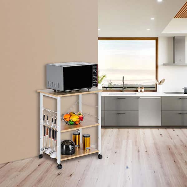 Solid Wood Kitchen Microwave Oven Rack Floor Rolling Multi-layer Wooden  Shelf With Drawer Cart Locker Cabinet Home Furniture