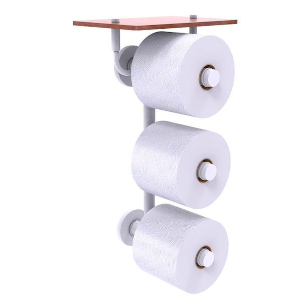 Prestige Skyline Collection Wall Mounted Toilet Paper Holder in Matte White with Wood Shelf