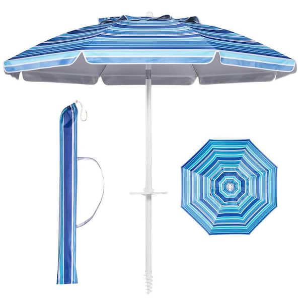 6.5 ft. Beach Umbrella in Navy Blue and White with Tilt Pole, Portable Sand Anchor and Carry Bag for Outdoor