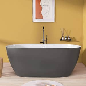 67 in. x 29.5 in. Acrylic Free Standing Tub Flatbottom Soaking Freestanding Bathtub with Removable Drain in Matte Gray