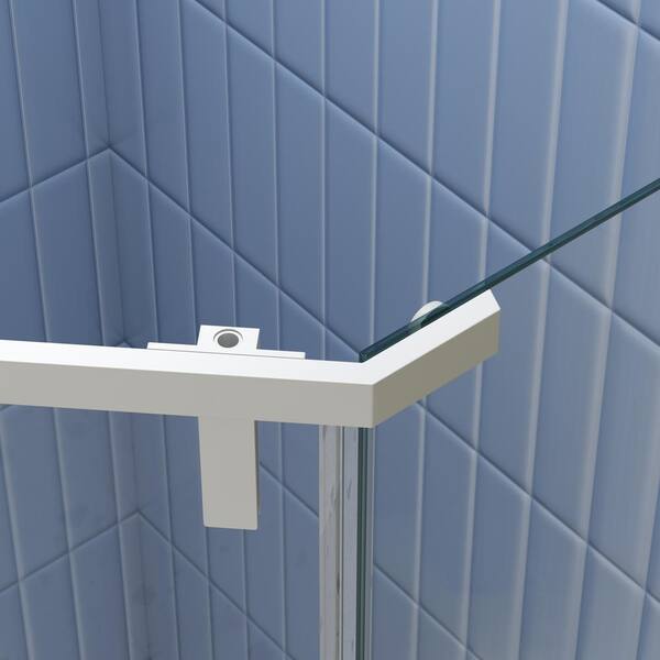WELLFOR 35.56 in. W x 72 in. H Neo Angle Pivot Frameless Corner Shower Enclosure in Matte White (Base Not included)