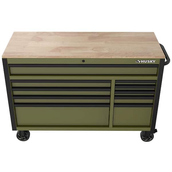 Husky Standard-Duty 52 in. W 10-Drawer Matte Army Green Mobile