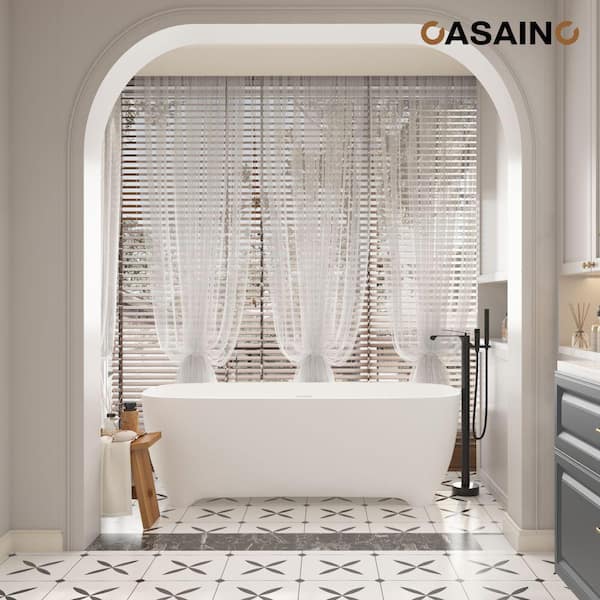 66.93 in. x 29.53 in. Soaking Flatbottom Non-Whirlpool Bathtub with Center Drain and Shower Faucet in Matte White