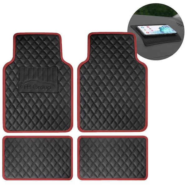FH Group Burgundy 4-Piece Deluxe Universal Liners Faux Leather Car Floor Mats - Full Set