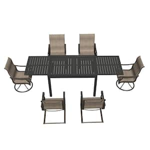 7-Piece Metal Patio Outdoor Dining Set with Extendable Table and Steel Textiliene Chairs