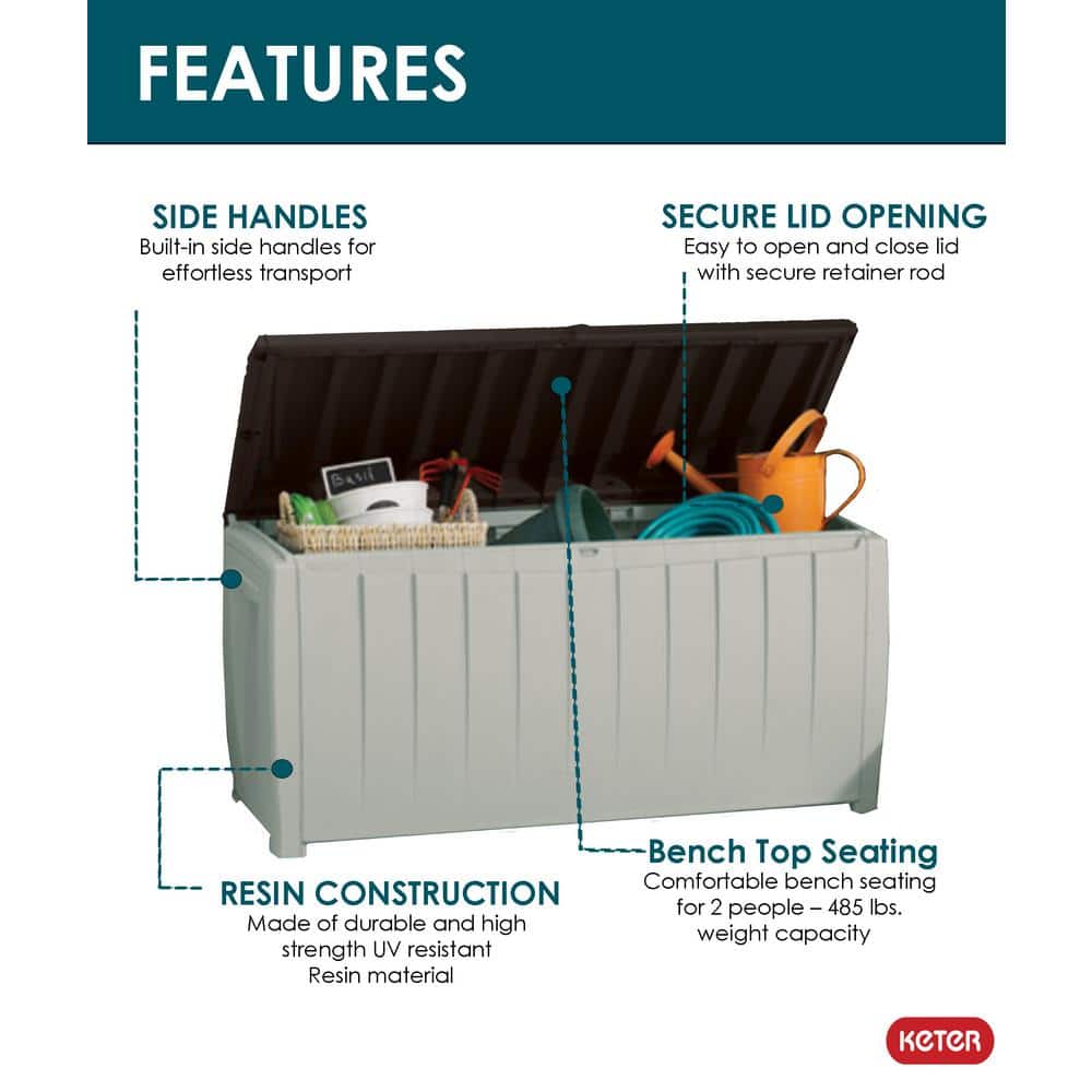 Keter 90 Gallon Black and Gray Lockable Plastic Deck Box
