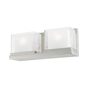 Burkhart 16 in. 2-Light Polished Chrome Vanity Light with Satin Opal White Glass Inside and Clear Glass Outside
