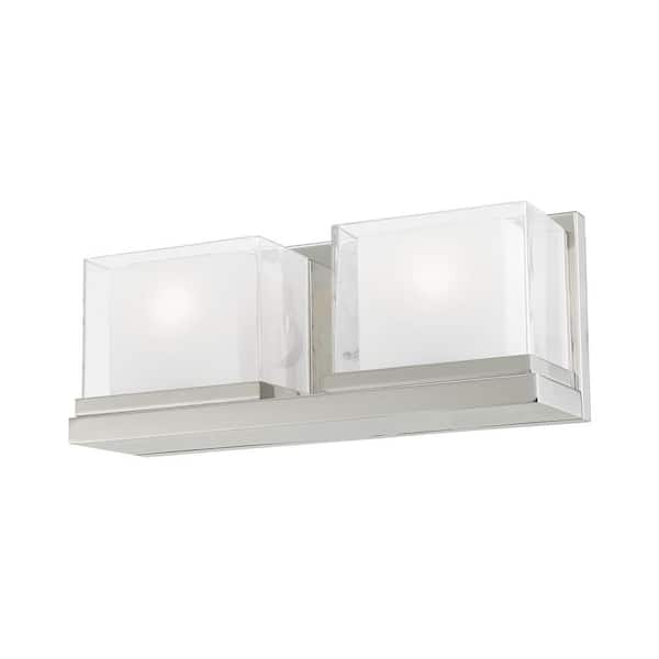AVIANCE LIGHTING Burkhart 16 in. 2-Light Polished Chrome Vanity Light with Satin Opal White Glass Inside and Clear Glass Outside