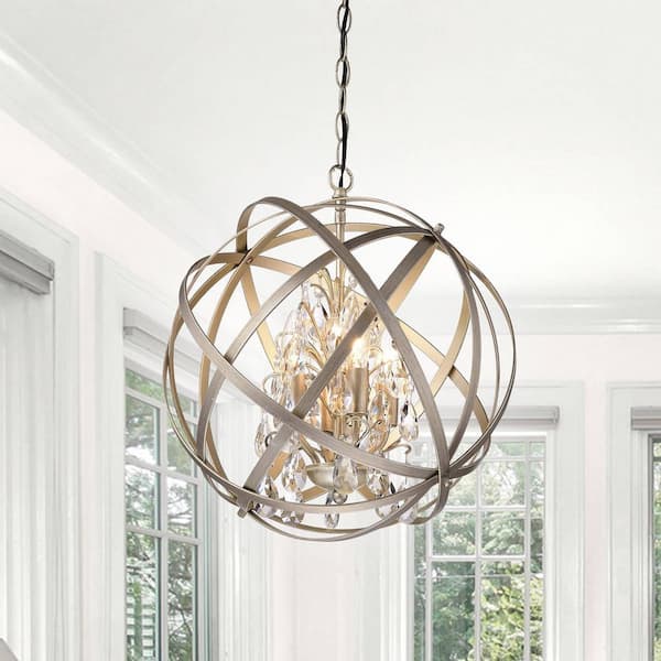 Jojospring Sara 16 in Dia 4Light Light Gold with Bronze Metal Crystal Orb Chandelier