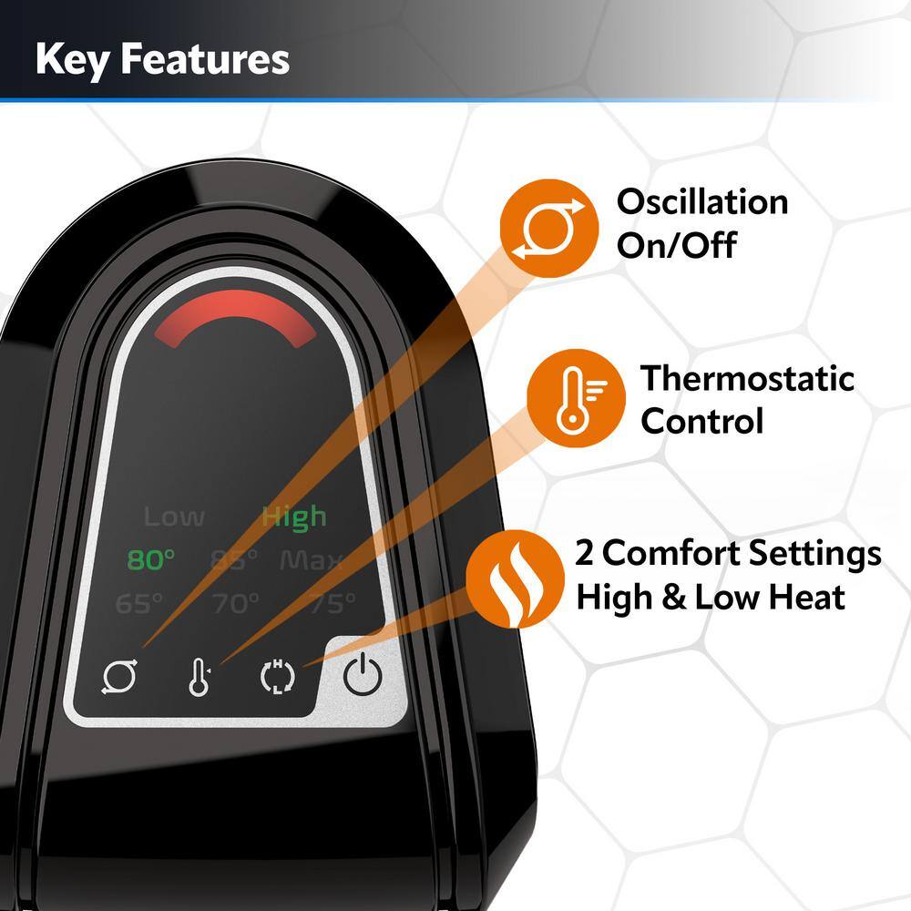 Black Ceramic Tower Heater with Adjustable Thermostat and Remote