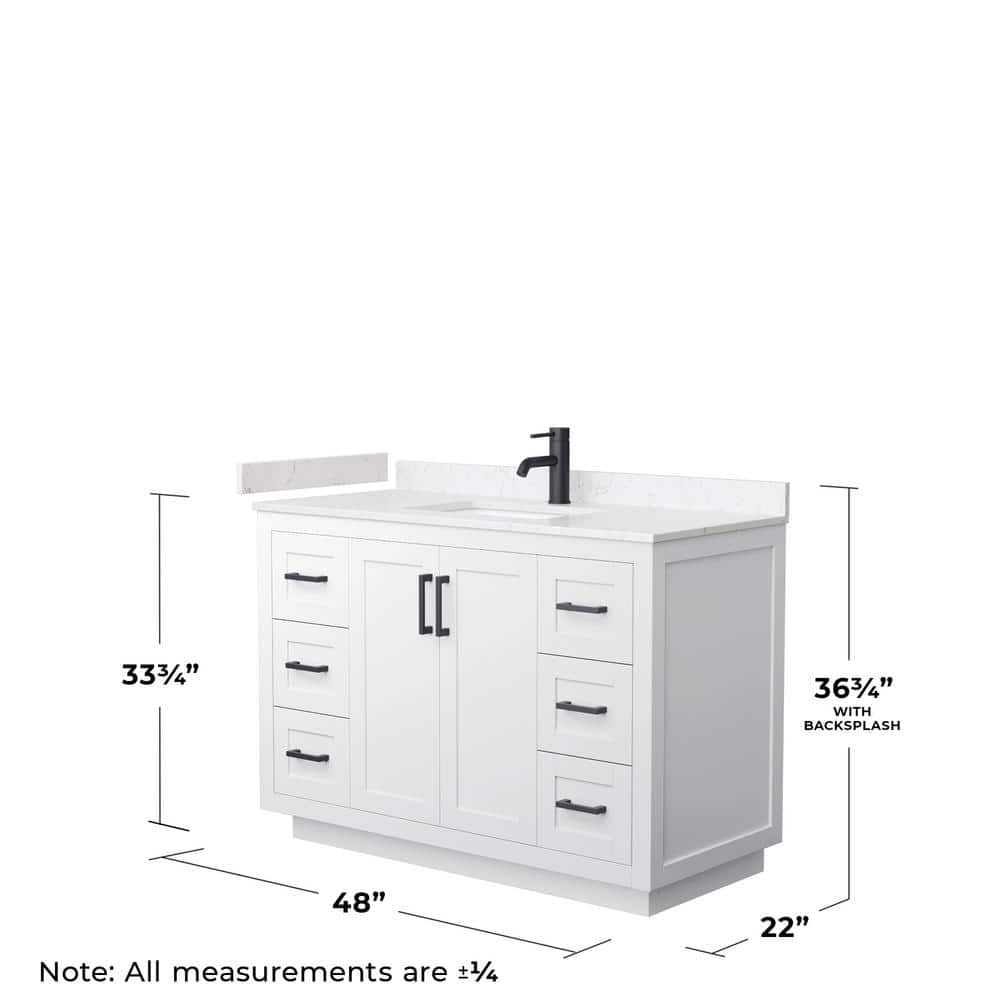 Miranda 48" White Vanity with Carrara Marble Top and Black Hardware