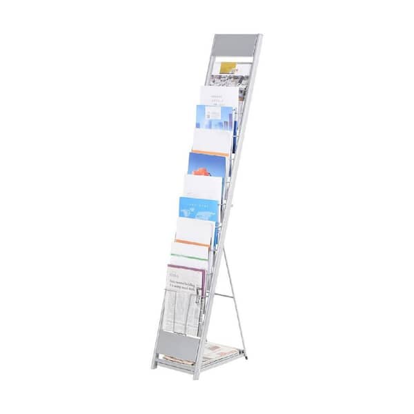 10 Layers Silver 10 in x 59 in Metal Floor Standing Magazine Rack