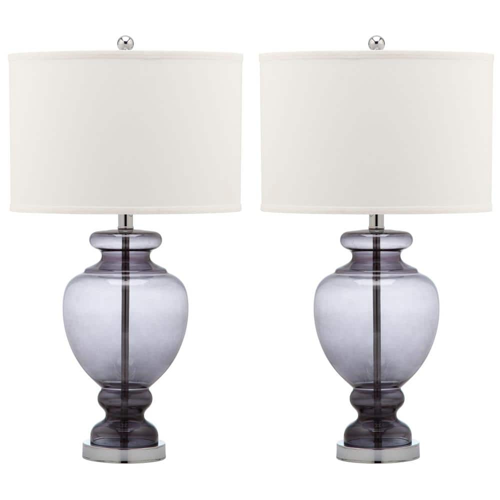 Translucent Grey Glass Table Lamp Set, 27" with Off-White Shade