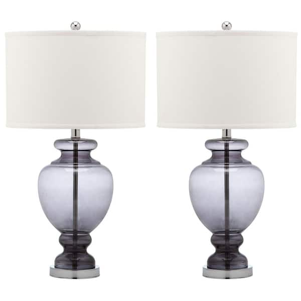 SAFAVIEH Morocco 27 in. Smoking Grey Glass Vase Table Lamp with Off-White Shade (Set of 2)