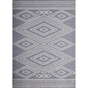 Kissandrah Bayrend Gray 9 ft. 10 in. x 12 ft. 10 in. Geometric Polypropylene Area Rug