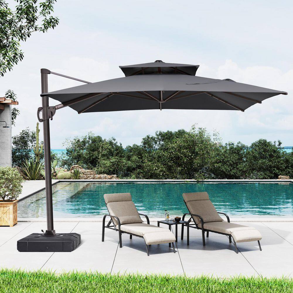 10.5 ft. x 9 ft. Double Top Rectangular Cantilever Patio Umbrella in Dark Gray with 260 lbs. Base Stand price history on PriceWatchPro