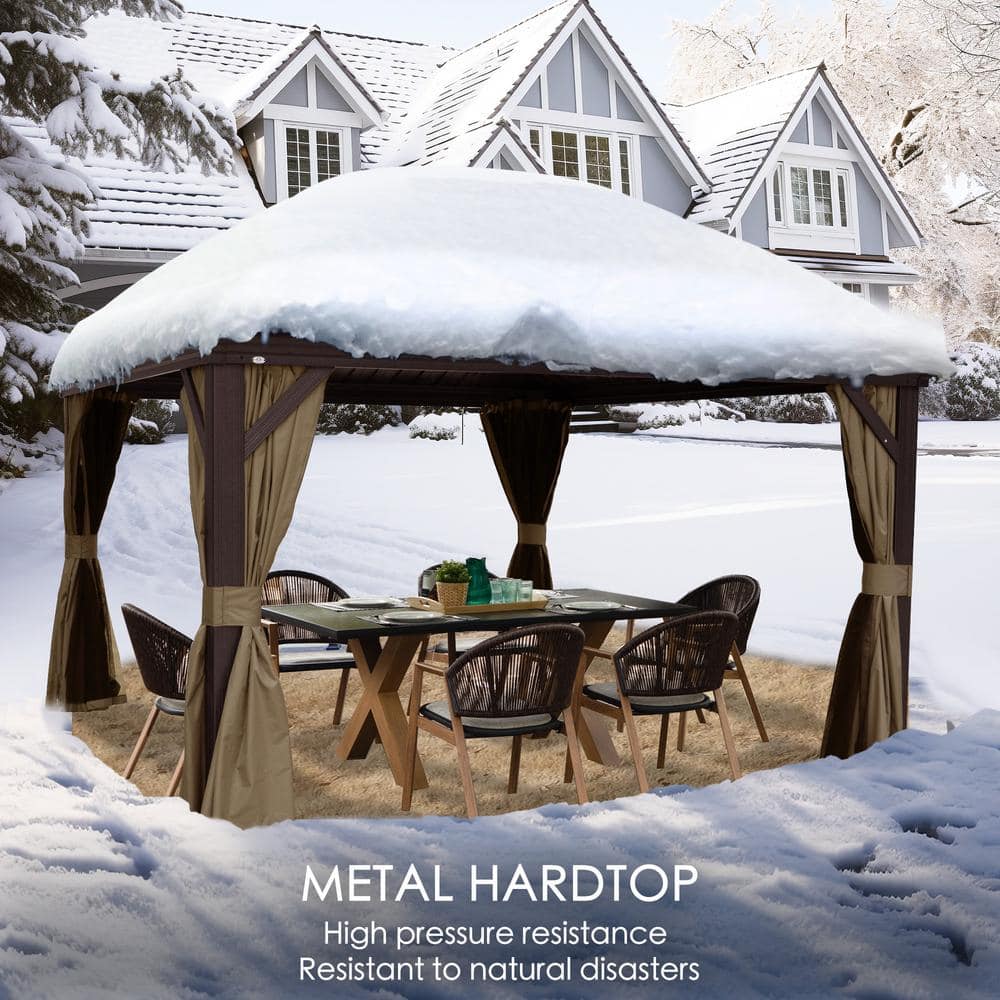 Alexander 12'x14' Dark Brown Aluminum and Polycarbonate Hardtop Gazebo