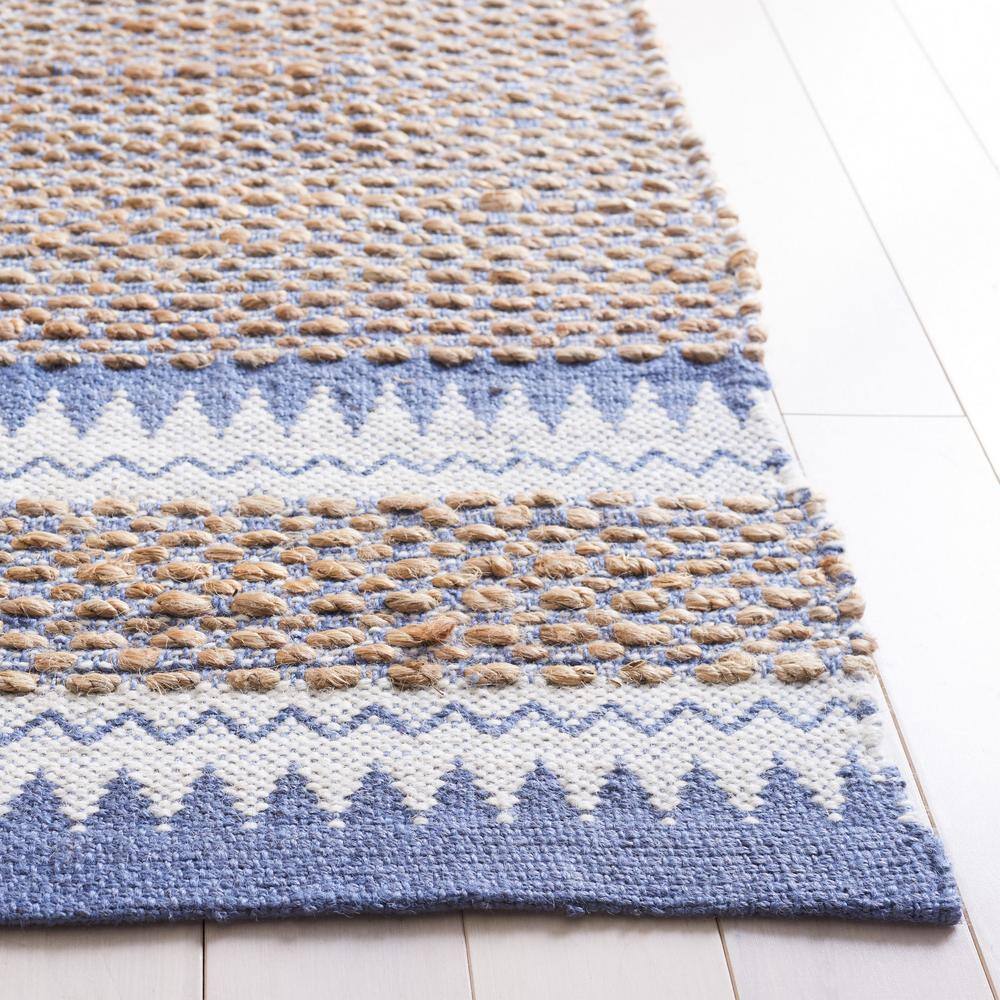 Coastal Charm Hand-Knotted Blue Wool & Cowhide 6' Square Rug