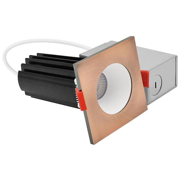 2 in. Integrated LED Recessed Canless Light with Square Copper Interchangeable Trim, 5CCT, 1000LM, 15W, CRI80, Dimmable
