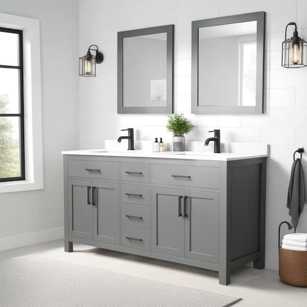 Wyndham Collection Beckett 66 in. W x 22 in. D x 35 in. H Double Sink Bathroom Vanity in Dark Gray with Carrara Cultured Marble Top