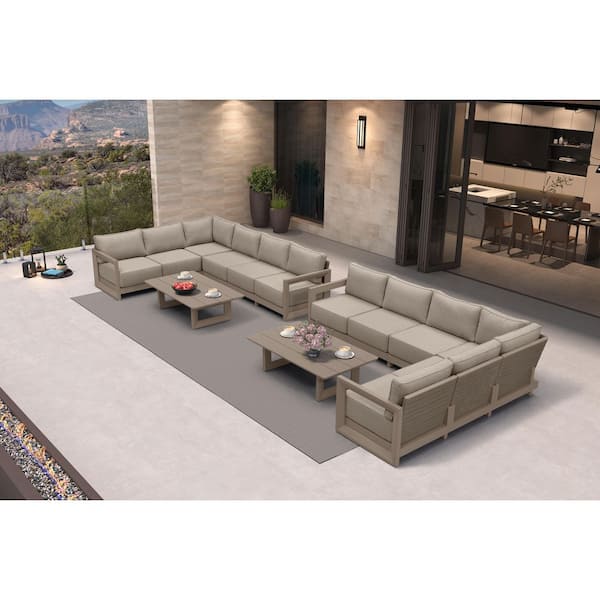 14 Pieces Patio Conversation Sets All Weather Outdoor Couch Sectional Set with Cushion Conversation Set Khaki