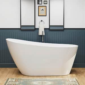 55 in. x 30 in. Acrylic Freestanding Soaking Flatbottom Bathtub Non-Whirlpool Single Slipper in White