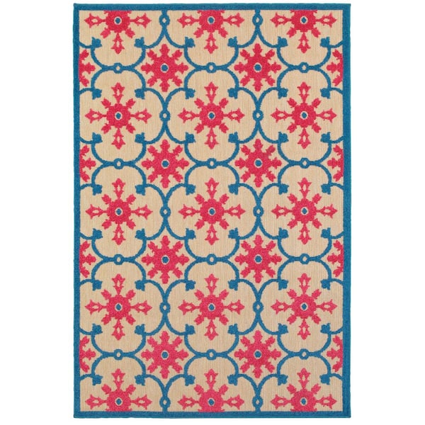 Lilo Red/Blue 10 ft. x 13 ft. Outdoor Patio Area Rug