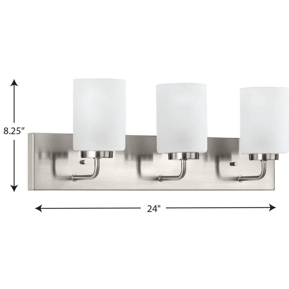 Brushed Nickel 3-Light Bath Vanity with Etched Glass Shades