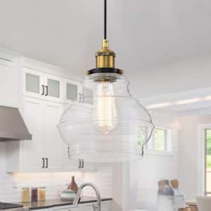 Abigail 1-Light Black and Antique Brass Modern Mini Pendant with Clear Glass Shade