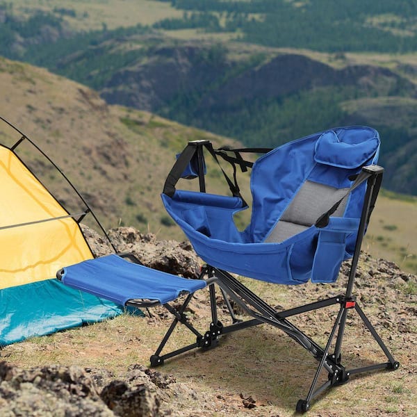 Hammock Camping Chair Blue Mesh Fabric Chair with Retractable