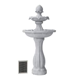 44 in H White Fiberglass/Resin 2-Tier Solar Water Fountain w/Solar Panel and Auto-Shut Off Pump, Solar Garden Fountain