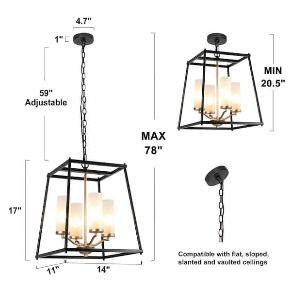 Traditional 4 Light Lantern Pendant With Glass Shade