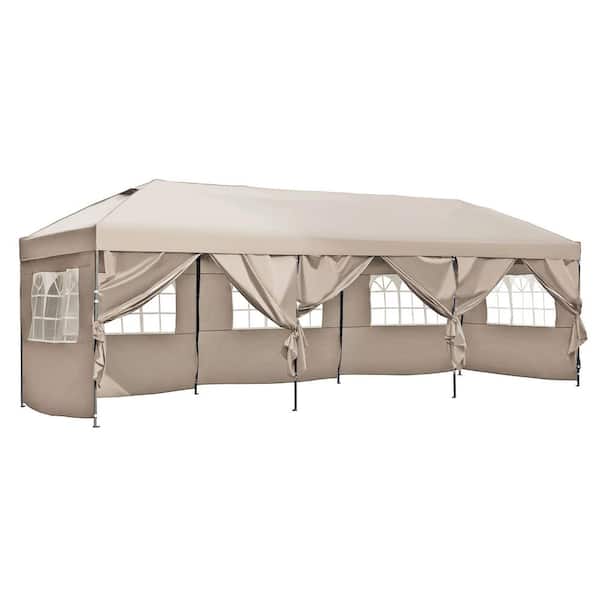 Sudzendf Heavy Duty 10 ft. x 30 ft. Khaki Pop Up Canopy with