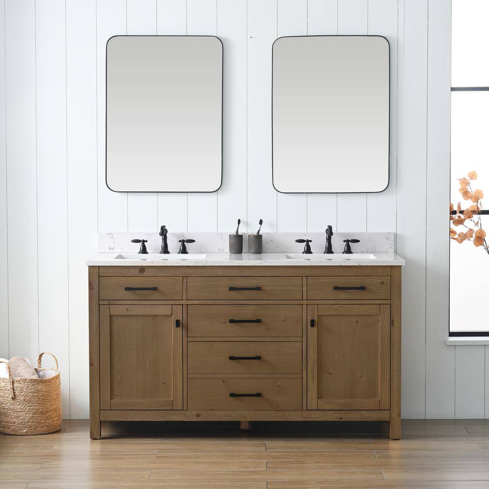 Jasper 60 in. W x 22 in. D Bath Vanity in Textured Natural with Engineered Stone Top in Carrara White with White Sinks price history on PriceWatchPro