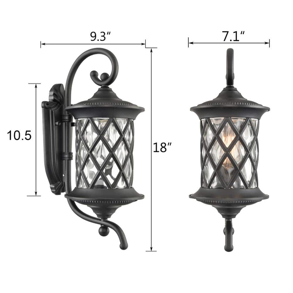 Matte Black Rippled Glass Outdoor Wall Lantern