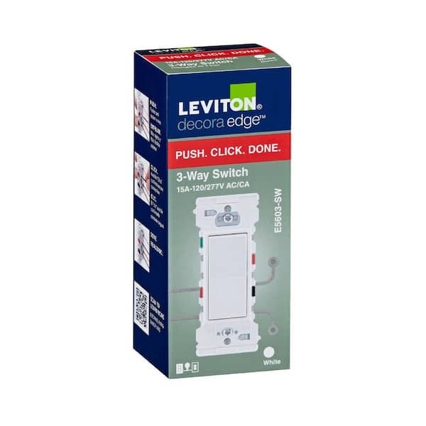 Leviton - Decora Lever Edge 15 Amp 120/277 Volt 3-Way Switch, White (1-Pack) E5603-SW
