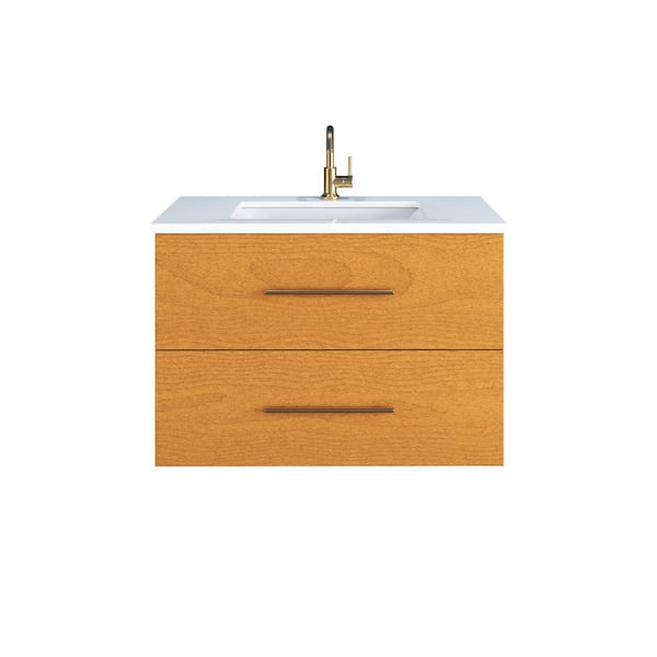 VOLPA USA AMERICAN CRAFTED VANITIES Napa 36 W x 22 D x 21-3/8 H Single Sink Bathroom Vanity Wall Mounted in Pacific Maple with White Quartz Countertop