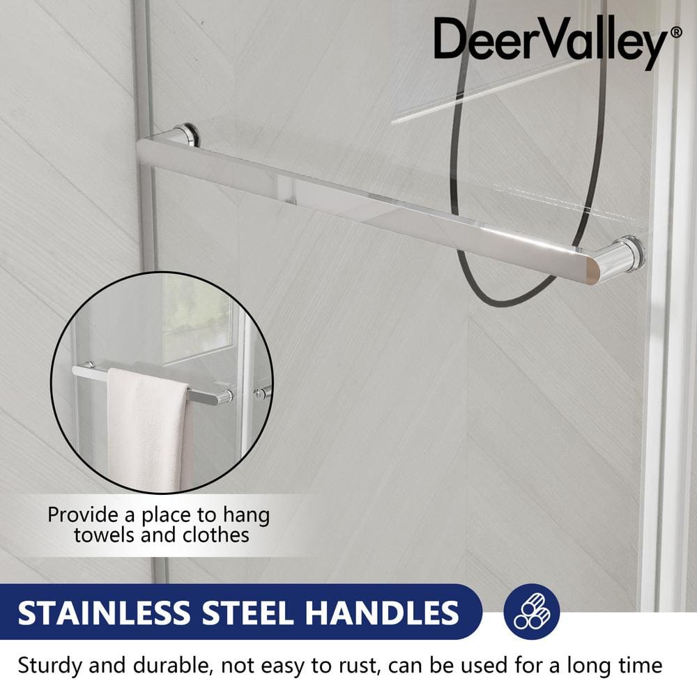 43" Frameless Sliding Shower Enclosure with Clear Glass and Stainless Steel