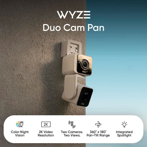 Pan Cam Duo, Dual Cam Indoor/Outdoor, Plug-in 2K Security Camera with Pan/Tilt/Zoom, Color Night Vision, and Spotlight