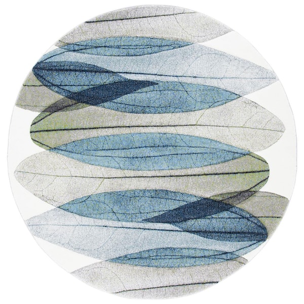 Hollywood 10 ft. x 10 ft. Ivory/Blue/Green Abstract Geometric Round Area Rug
