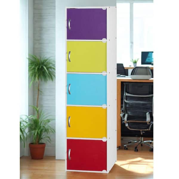 L'Baiet 59 in. Tall Rainbow Wood 5-Shelf Bookcase with 5-Doors Enclosed Storage 5-Tier Bookshelf for Home or Office