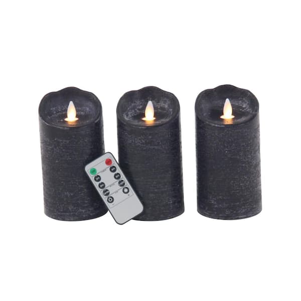 Litton Lane Black Wax Traditional Flameless Candle (Set of 3)