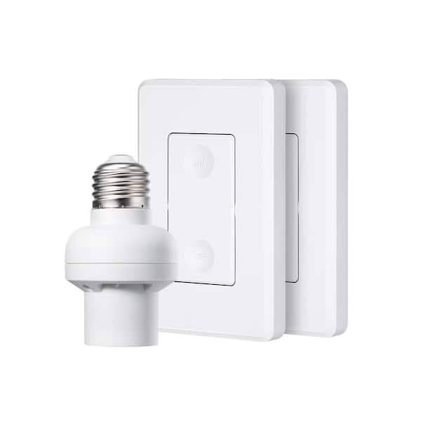DEWENWILS 120-Volt Remote Control Light Bulb Socket w/ Wall Mounted Wireless Controller, White (2-Wall Switch Plus 1-Socket)