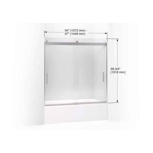 KOHLER Levity 54-57 in. W x 60 in. H Frameless Sliding Tub Door in Anodized Dark Bronze with 1/4 in. Crystal Clear Glass