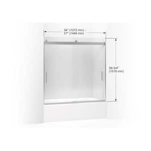 Levity 57 in. W x 59.75 in. H Semi-Frameless Sliding Tub Door in Silver frame with Blade Handles