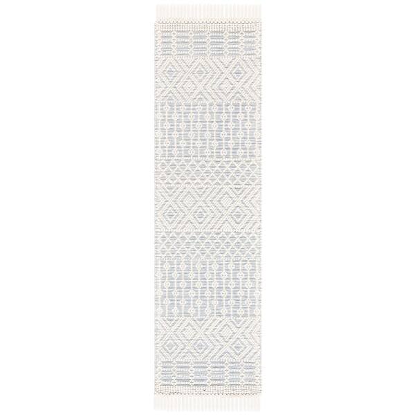 Natura 2 ft. x 10 ft. Ivory/Gray Geometric Tribal Runner Rug