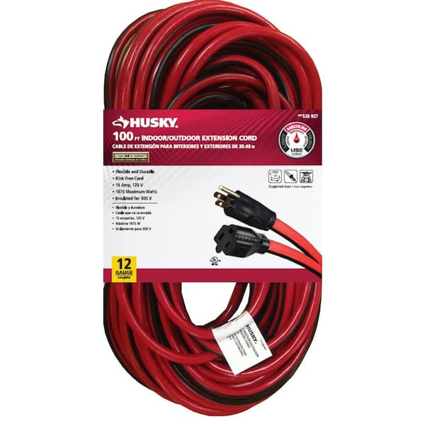 Husky 100 ft. 12/3 Extension Cord, Red and Black
