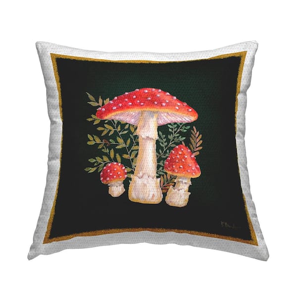 Stupell Industries Red Forest Mushrooms Black Square Outdoor Throw Pillow
